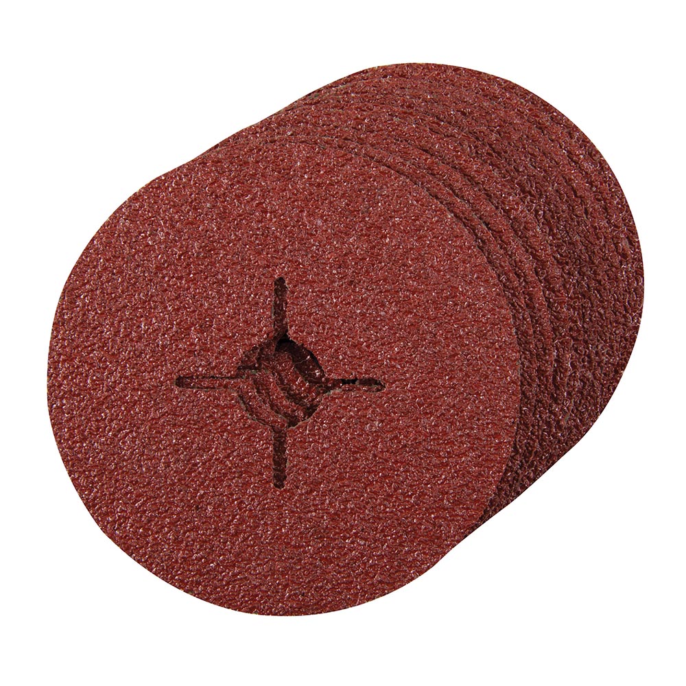 Round bore Fibre Discs 115 x 22.23mm 10pk 115mm 24 Grit Heavy Duty Aluminium Oxide Resin-Backed Fibre Discs for use with Hand-held Angle Grinders Supported by an Appropriate Backing pad.
